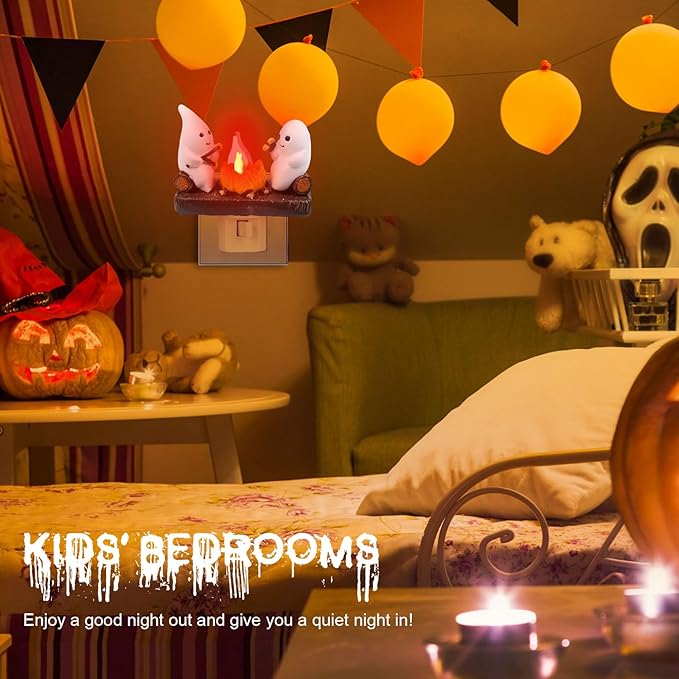 Ghost Campfire Flickering Night Light, Ghosts Campfire Flicker Flame Halloween Nightlight, 3D LED Campfire Night Light, Halloween Nightlight Indoor Figurine Lamps, Easter Basket Stuffers