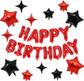 KALOR Red and Black Happy Birthday Balloons Kit with 16 Inch Mylar Foil Letters Balloon and Star Balloons for Birthday Party Decorations Photo Booth Backdrop