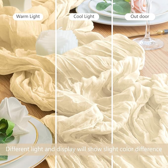 Wokceer Cheesecloth Table Runner Christmas 12 Pack 10FT Beige Boho Gauze Cheese Cloth Table Runner for Party Long Rustic Sheer Table Runners for Baby Bridal Shower Wedding Easter Table Decor