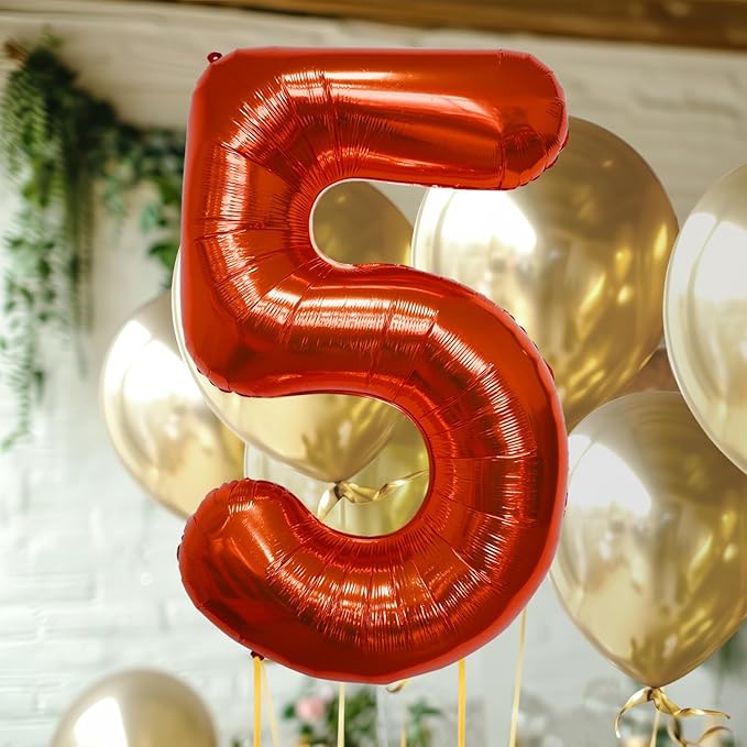40 Inch Large Red Number Celebration and Decoration Balloon for Birthday Parties, Graduations, Anniversaries, Weddings, Photo Shoots, Special Events - Helium Foil Mylar (Red Number 5)