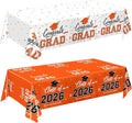 Oigco Graduation Decorations Class of 2026, 2 Pack Orange Graduation Tablecloths, Congrats Grad Plastic Table Cloths for Graduation Party Decorations, 54 x 108 Inch