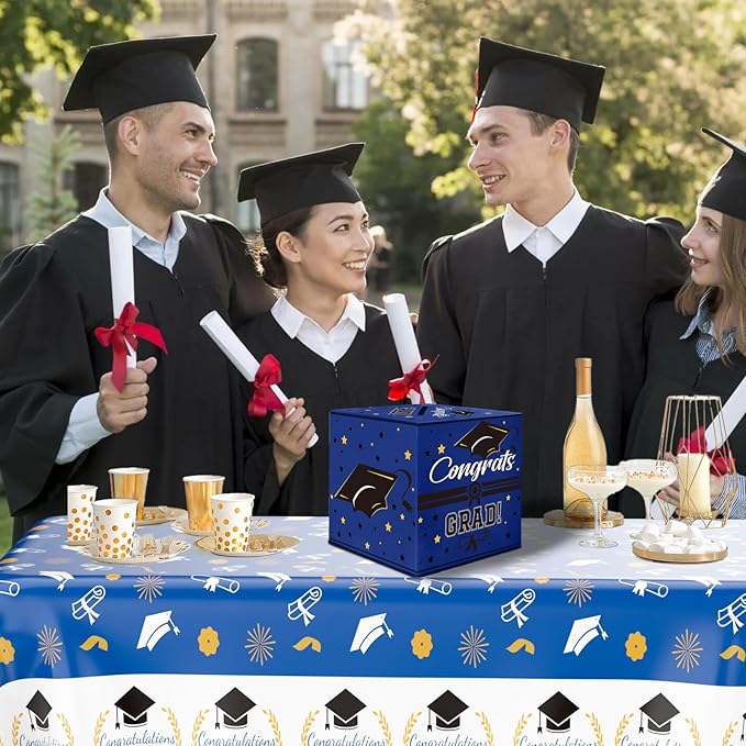 Graduation Card Box, Graduation Party Decorations 2025, Blue Graduation Box, Graduation Card Holder, Foldable Cardboard Congrats Grad Card Gift Box for Graduation Party Supplies Party Favors