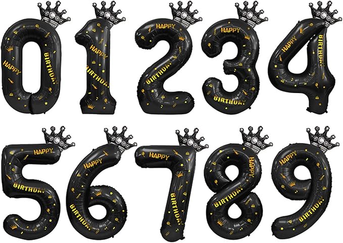 40 Inch Large Black Number Balloons Crown Big Black Digit Foil Mylar Balloons for Baby Shower Wedding Birthday Party Supplies (black 0)