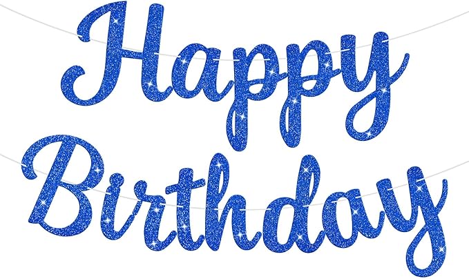Glitter Happy Birthday Banner Sign Birthday Garland Wall Door Banners Flag for Women Men Boys Girls Party Backdrop Decorations Blue