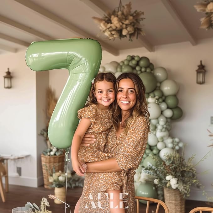 AULE 40 Inch Large 7 Balloon Numbers Sage Green, Big Foil Number Balloons, Giant Helium Happy Birthday Party Decorations for Man and Women, Huge Mylar Anniversary Party Supplies