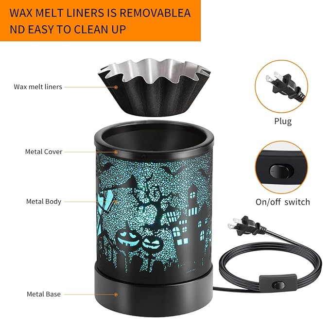 Halloween Wax melt Metal Warmer for Scented with 7 Colors LED Changing Wax Burner Melter and Scentsy Warmer for Halloween Decorations Indoor