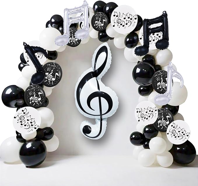 129pcs Music Balloons/Music Theme Party Decoration/Black and White Music Note Latex Balloon/Band Banquet Decorations/Globos Musicales