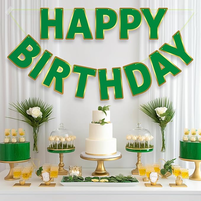 Happy Birthday Banner - 9ft Pre-Strung Happy Birthday Sign for Women, Men, Girls, Boys - No DIY Birthday Decorations & Party Supplies(Green)