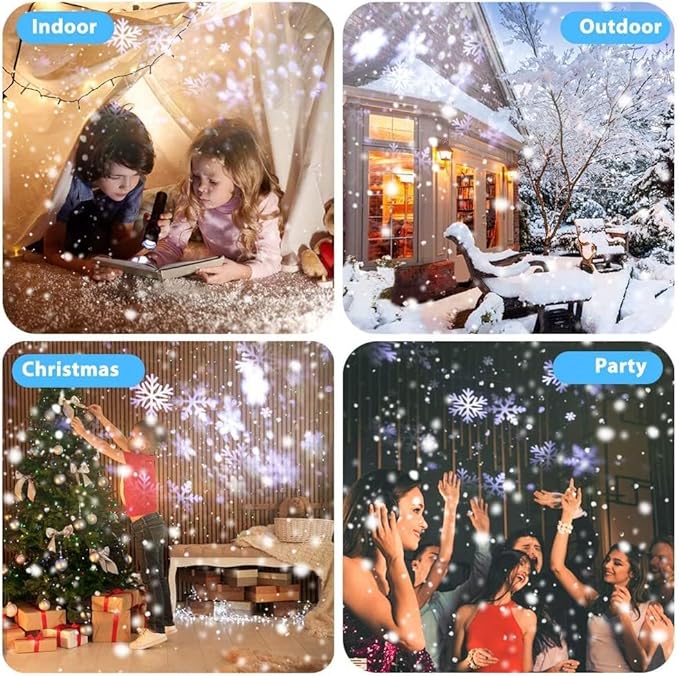 Christmas Projector Lights Outdoor, Dual Head Dynamic Snowflake Projector with RF Remote & Timer, IP65 Waterproof 360° Rotating LED Snow Projection for Garden, Patio, Wall, Indoor/Outdoor Decoration