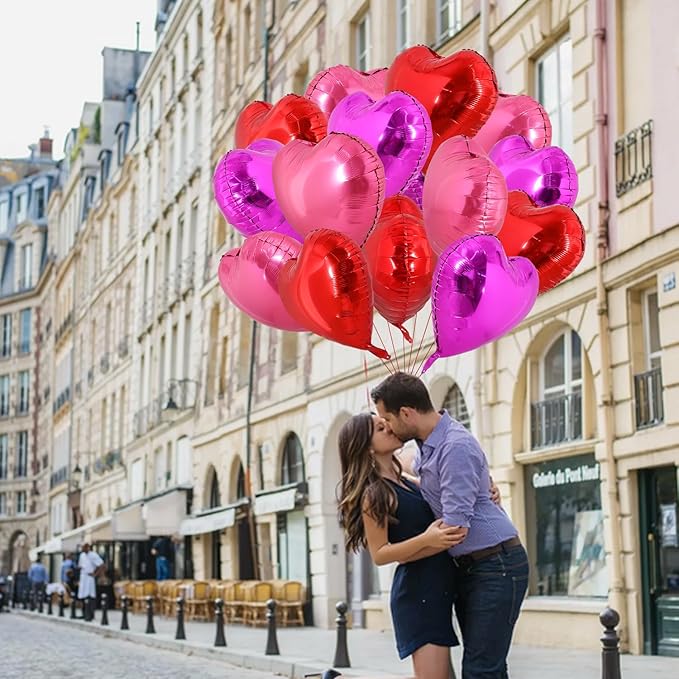 TONIFUL 30Pcs 18 Inch Rose Red Heart Balloons Valentine’s Day Heart Shape Foil Mylar Balloons Decoration for Romantic Valentine's Day Wedding Bridal Shower Anniversary Engagement Party Supplies