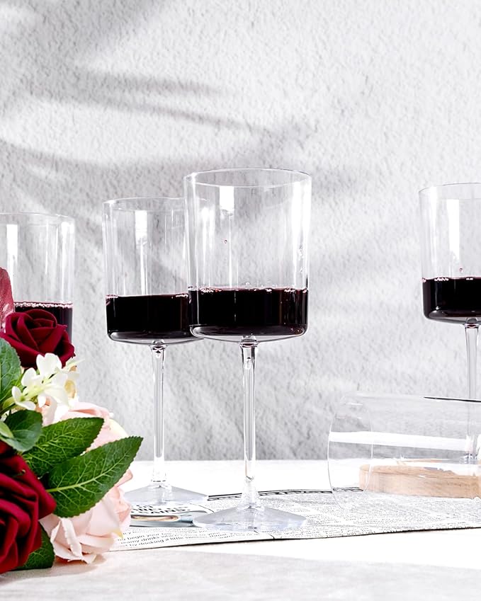 Ciaell 12 Pack Clear Plastic Wine Glasses - 10 Oz Disposable Wine Glasses with Stem for Parties & Weddings & Poolside & Outdoors & Camping