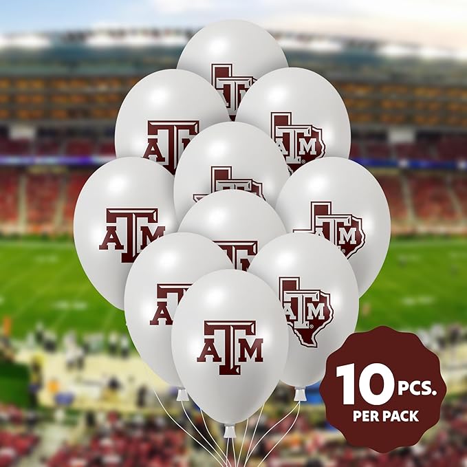 Texas A&M Aggies Balloons 10 Pack 11" Official Licensed Logos, Helium Quality Latex Balloons, Perfect for College Football Team Celebration, Decorated Front and Back by Westrick