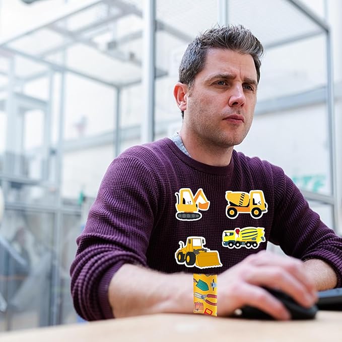 74Pcs Engineering Vehicle Theme Party Favors Contain 24 Pcs Engineering Vehicle Slap Bracelets 50Pcs Engineering Stickers, Birthday Party Decorations,Classroom Rewards Supplies.