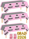 7-Pack Graduation Party Decorations Set, 3 Pink Graduation Tablecloths 54x108in, 2026 And GRAD Balloons, 2 Foil Fringe Curtains for High School College Graduation Party Photo Booth