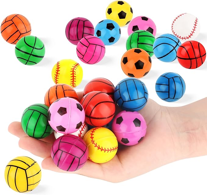 Hxezoc 24 Pcs Sports Bouncy Balls for Kids, 32mm Multicolor Rubber Bounce Balls Bulk for Party Favors, Goodie Bag Fillers, Easter Gift Bag Stuffers, Basket Stuffers, Classroom Prizes