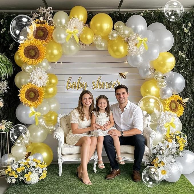Yellow Balloon Arch Kit, Double Stuffed Pearl White Pastel Light Yellow Balloons with Bow Clear Balloon Arch Kit for Birthday Wedding Bridal Bee Baby Shower Sunflower Lemon Party Decor