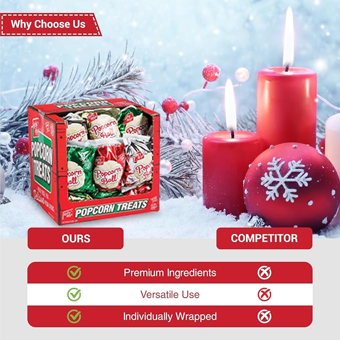 Fun Express Christmas Popcorn Ball Snack Packs - 18 Individual Bags of Sweet Holiday Treats | Perfect Stocking Stuffers, Party Favors & Goodie Bag Fillers for Kids & Adults | Festive Red & Green