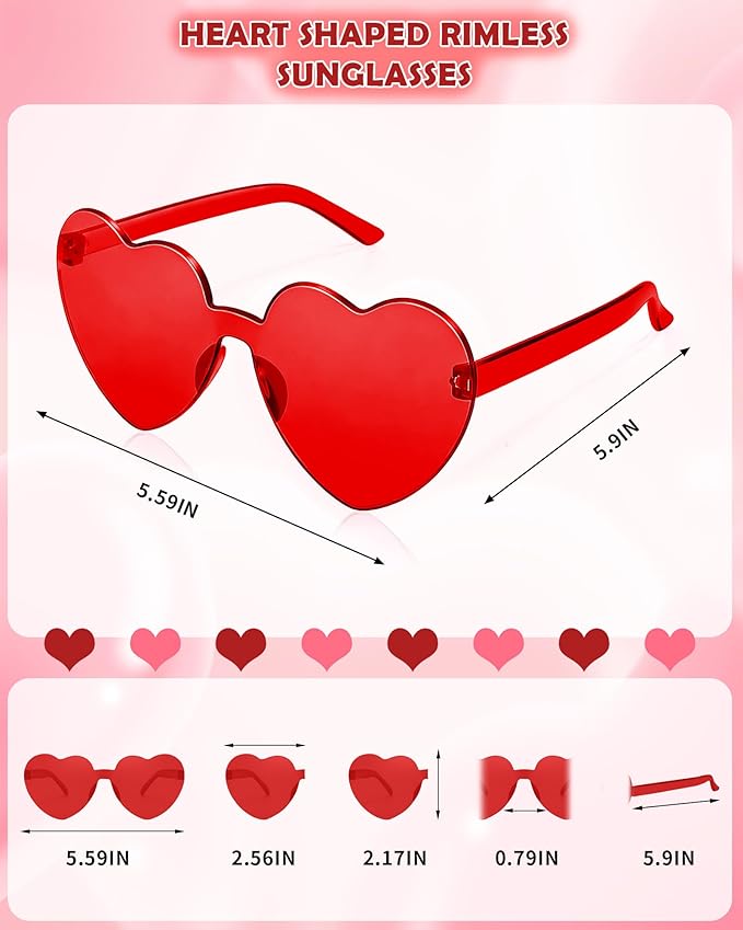 4 Pairs Heart Sunglasses for Women Heart Shaped Sunglasses Bulk Pink and Red Glasses for Party Favor (4, Pink、Red)