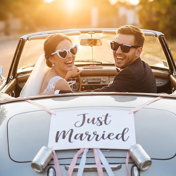NIMOSA Just Married Decorations Bride And Groom Sunglasses Wedding Sunglasses for Just Married Wedding Party Decorations Honeymoon Accessories White and Black