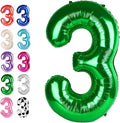 40 Inch Green 3 Large Number Balloon, 3 13 23 30 33 36 38 Green Birthday Party Decorations, Number Three Foil Balloons for Anniversary Party Graduations Celebration Supplies
