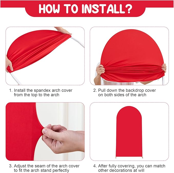 Red Arch Backdrop Covers - 7.2FT, 6FT Spandex Fitted Wedding Arch Stand Covers Round Top Chiara Stretchy Arch Backdrop Cover for Christmas Wedding Birthday Party Decoration