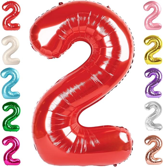 2 Numbers Balloon 40 Inch Red Two Balloon Number Birthday Decor, 2nd 12 21st Party Celebration Decorations Graduations Wedding Baby Shower