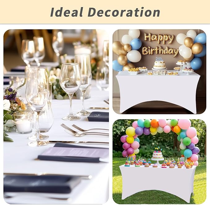 Fixwal 12 Pack White Spandex Rectangular Table Covers, 72"L x 30"W x 30"H, Wedding, Banquet, Party, Events