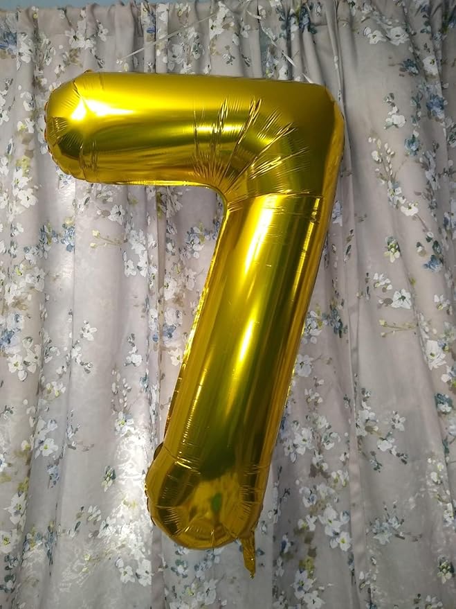 40 Inch Number 7 Balloon, Gold Seven Birthday Decor, 7 17 27 70 Year Old Balloon Number for Engagement, Wedding, Graduations