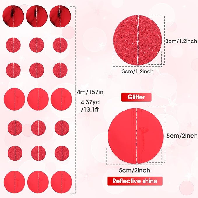 Syhood 10 Pcs Party Decorations Paper Dot Circle Garlands Glitter Streamers Hanging Banner Decor for New Year Baby Shower Wedding Birthday Backdrop Supplies (Red)