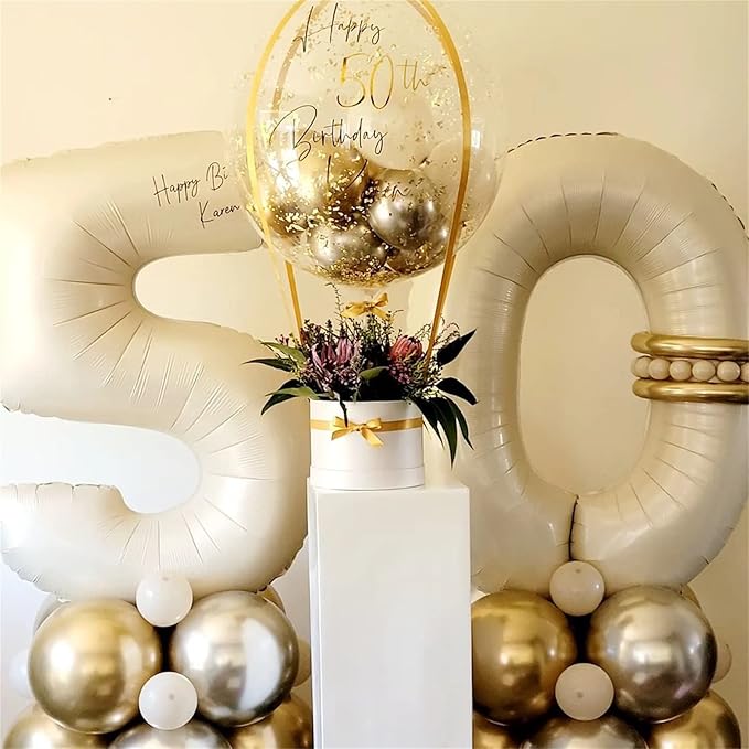 Beige 50 Birthday Balloon Numbers, 40 Inch Large Cream Foil Number 5 and 0 Balloons for Women, 50th Birthday Balloons White Sand for 50 Year Old Men Anniversary Birthday Party Decorations Supplies