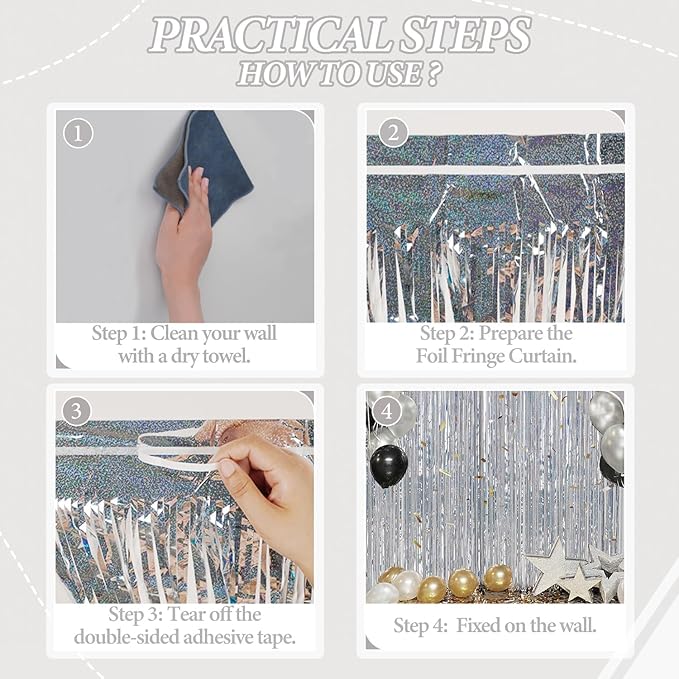 2 Pack Foil Fringe Backdrop - Laser Silver Shiny Tinsel Curtains for Party Decoration/Photo Booth Props - 3.3x6.6 FT Metallic Foil Backdrop for Birthday, Wedding, Graduation, Christmas.