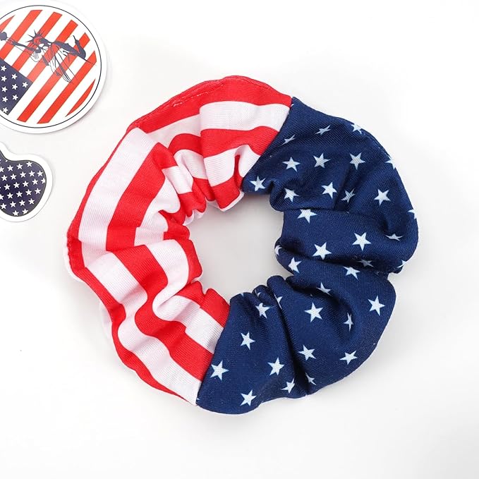 USA American Flag Hair Scrunchies for Women Girls Independence Day Patriotic Red White Blue Hair Ties 4th of July Hair Tie Elastic Festival Ponytail Holder Hair Accessories Gifts ﻿