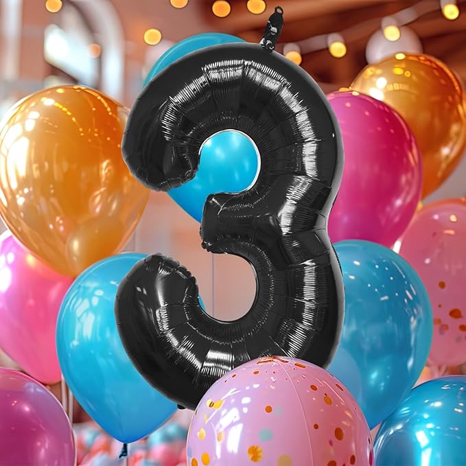 40 Inch Large Black Number Celebration and Decoration Balloon for Birthday Parties, Graduations, Anniversaries, Weddings, Photo Shoots, Special Events - Helium Foil Mylar (Black Number 3)