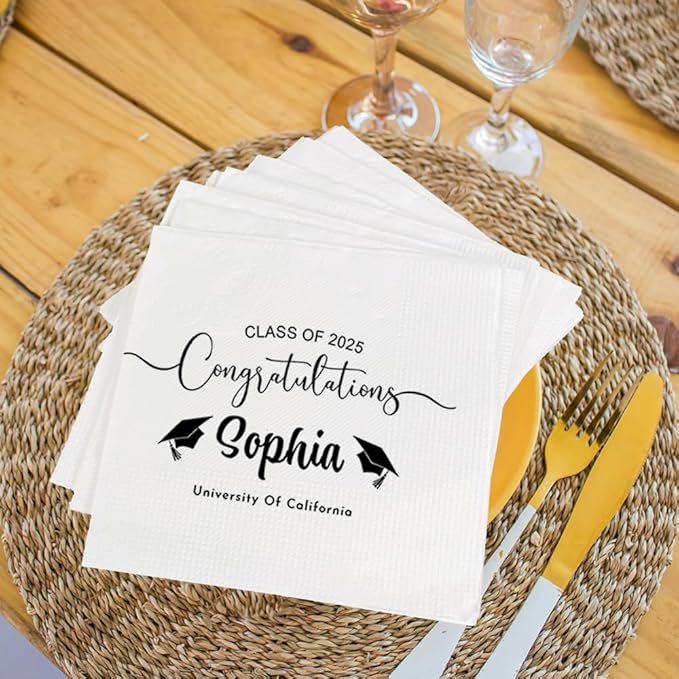 Personalized Graduation Party Disposable Napkins, Custom Grad Party Decor, Class Of 2025, Congratulations Grad, Gifts For Graduations Parties Style 1