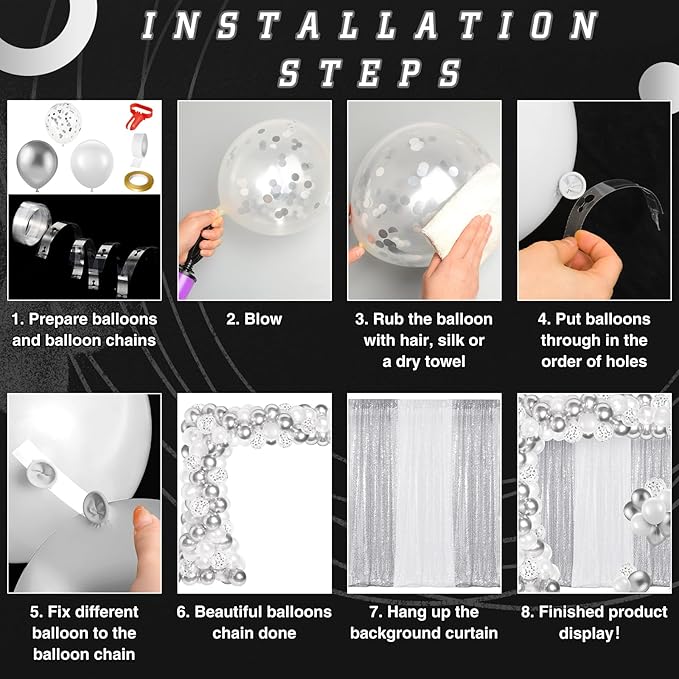 137 Pcs White Silver Party Backdrop Kits - 4 Sequin Backdrop Curtain 133 Balloon Garland Kit Photo Prop Background for Graduation Wedding Anniversary Wonderland Birthday Baby Shower