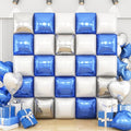Blue Silver White Square Foil Balloon Wall,25Pcs Double Sided Foil Balloons Backdrop Helium Polyester Tunnel Arch Garland Kit for Birthday Bridal Anniversary Baby Shower Party Decorations