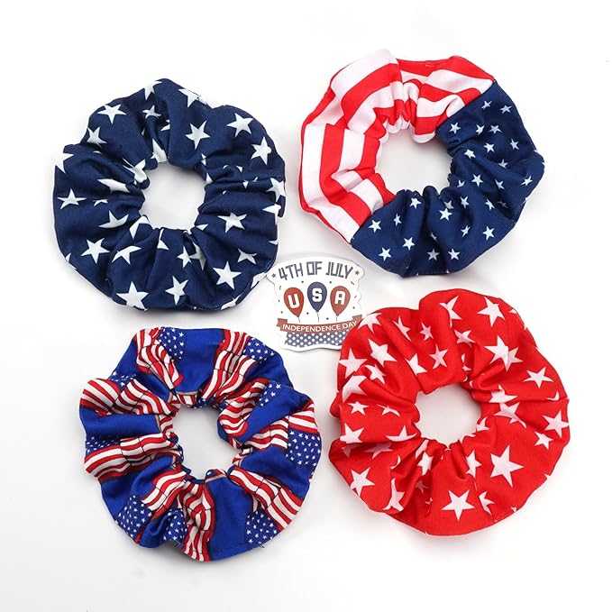 USA American Flag Hair Scrunchies for Women Girls Independence Day Patriotic Red White Blue Hair Ties 4th of July Hair Tie Elastic Festival Ponytail Holder Hair Accessories Gifts ﻿