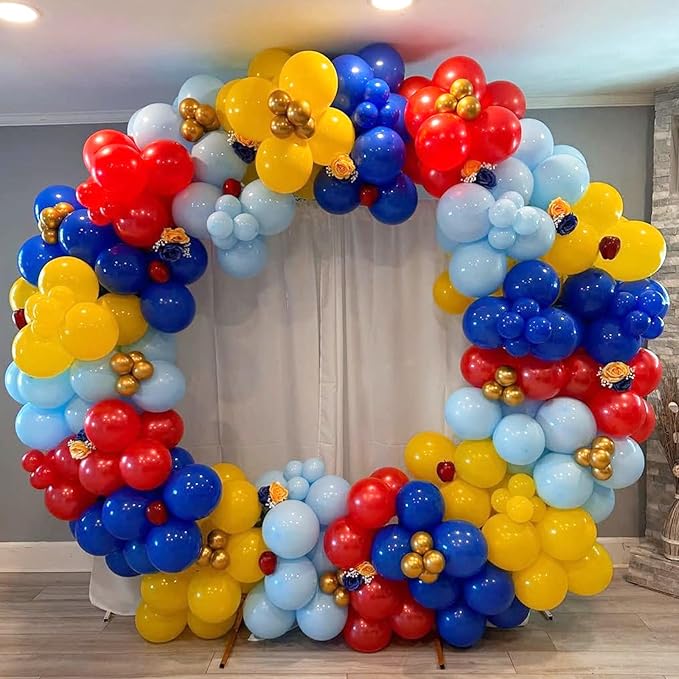 Red Blue Yellow and Gold Balloons Arch Kit 144pcs Carnival Circus Balloon Garland with Confetti Latex Balloons for Baby Shower Wedding Birthday Video Game Cartoon Theme Party Decorations