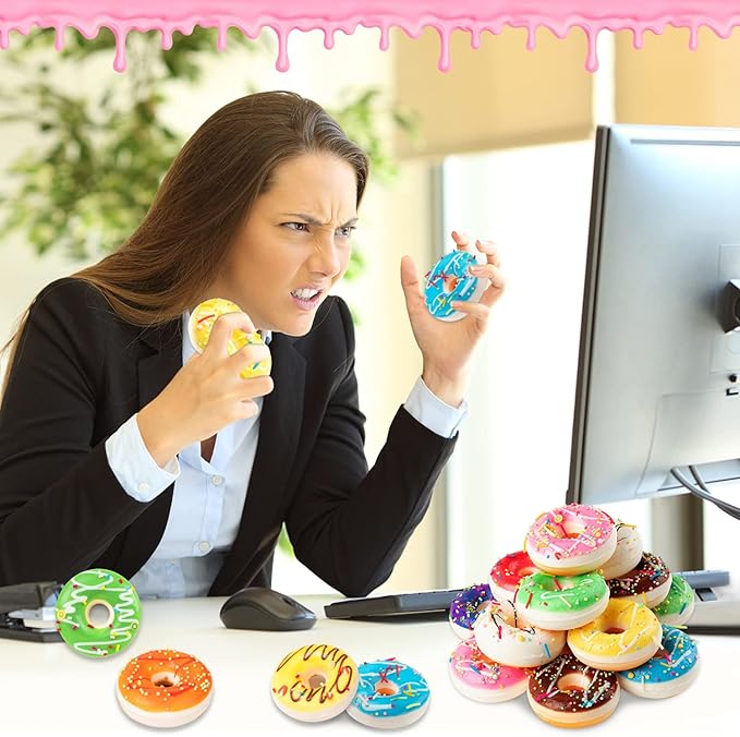 52 pcs Rainbow Donut Stress Balls Mini Stress Relief Ball Foam Donuts Party Favors for Birthday Party Shop Decoration (13 Colors)