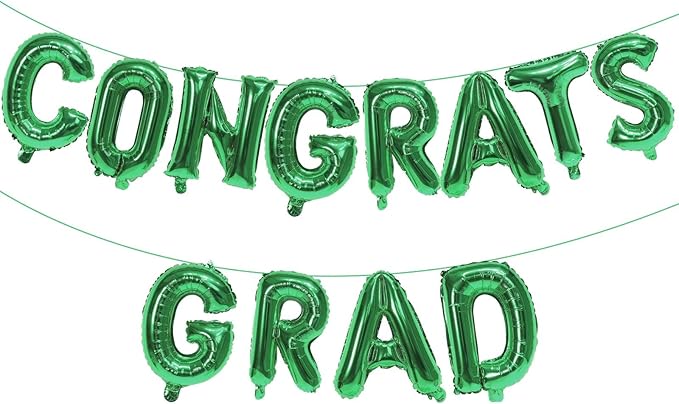 KALOR 16 Inch Green Congrats Grad Banner Balloons, Green Congrats Grad Letters Sign, Graduation Decorations 2026 for Graduation Party Decorations 2026