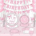 Pink Bow Party Supplies Tableware Sets,Includes Disposable Plates, Napkins, Cups,Straws,Cutlery, Balloons, Banner, and Tablecloth for Party Baby Shower Birthday Decorations,Serves 20