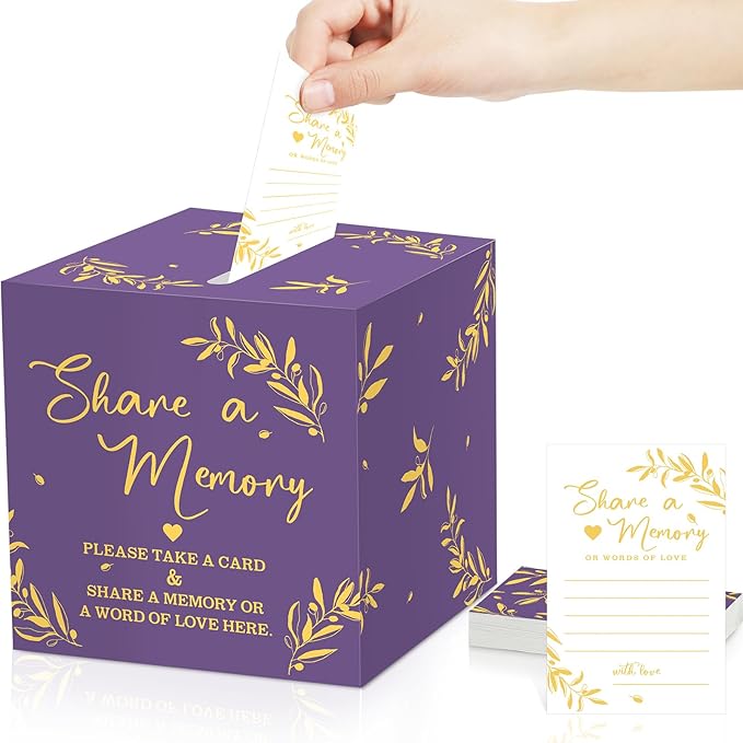 Pajean 50 Pcs Share a Memory Cards for Collections of Life, Memory Cards Box for Guest Ideas Funeral Graduation Wedding Bridal Shower Birthday Anniversary Retirement(Purple,Gold,Trendy)