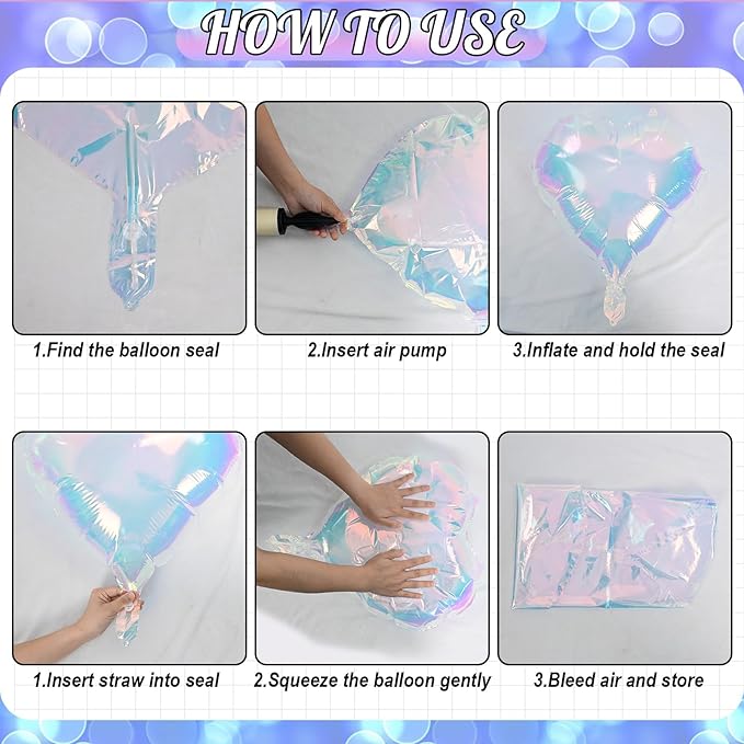 Iridescent Heart Balloons, 9PCS 18Inch Transparent Laser Heart Foil Balloon Large Gradient Crystal Iridescent Colorful Balloon for Birthday Wedding Easter Rainbow Mermaid Fantasy Theme Party Decor