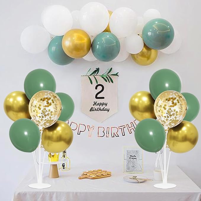 Green and Gold Balloon Stand Centerpiece Table Decorations for Birthday Woodland Baby Shower Party Decoration for Graduation 2026 New Years Eve (Green gold set4)
