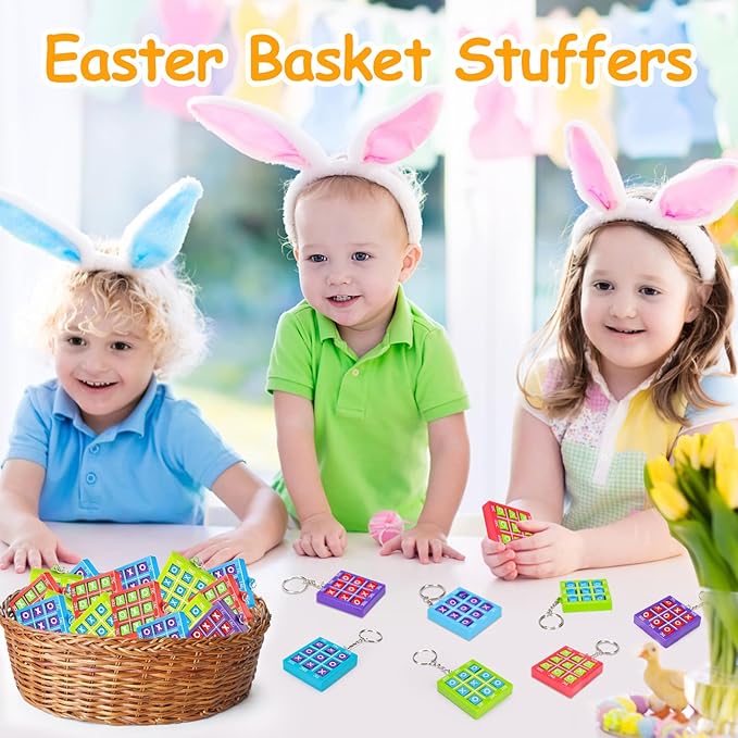 32Pcs Tic Tac Toe Keychains Game, Birthday Party Favors Easter Goodie Bags Stuffers for Kids 3-5 4-8 8-12, Small Treasure Box Classroom Carnival Prizes Easter Basket Egg Filler Student Gifts Girl Boy