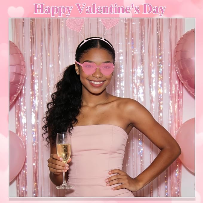 Semato Pink valentines Day Headband with Pink Heart Sunglasses for Valentines Day Accessories Galentines Party Favors Halloween Costume