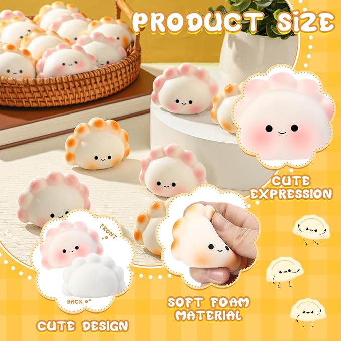 20 Pcs Positive Dumpling Stress Balls Fidget Sensory Toy Emotional Relief Squeeze Stretchy Food Pierogi Stress Balls Funny Dumpling Toy for Employee Appreciation Women Party Favors Gifts