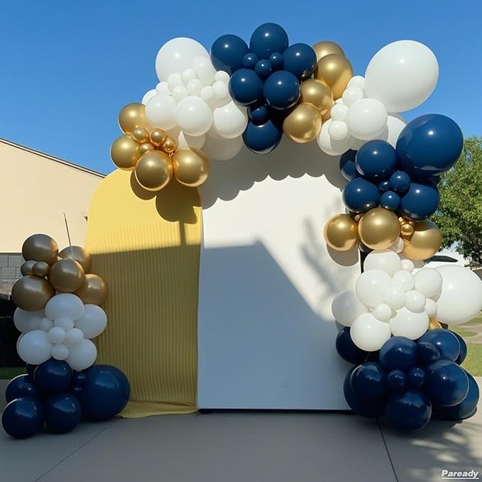 Blue Gold Balloon Garland Kit, 120pcs Blue Gold White Balloon Arch Kit With Gold 4d Foil Balloon Different Sizes For Graduation Party Birthday Celebration Baby Shower Wedding Bridal Shower Decoration