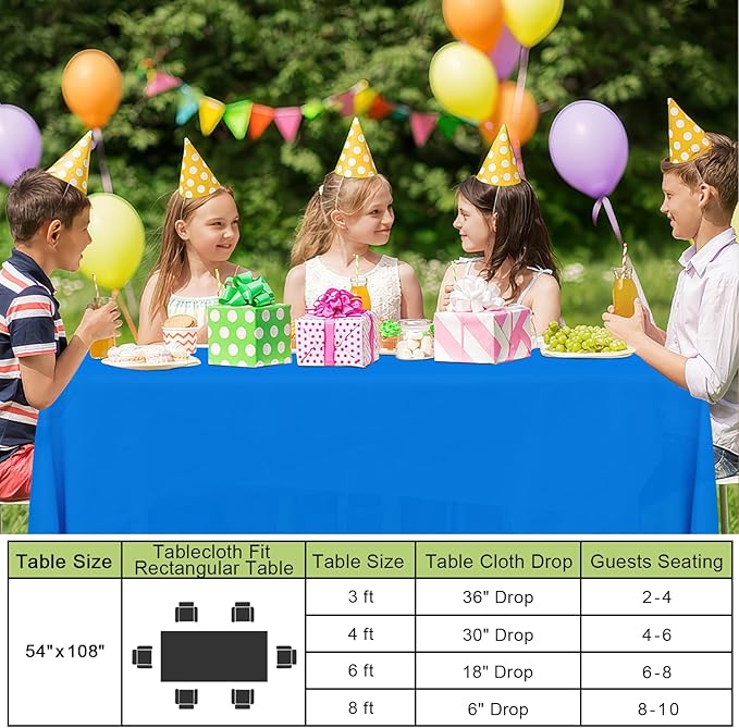 Smiry Disposable Table Cloth - 6 Pack, 54 x 108 Inch Waterproof Rectangle Tablecloths for Parties, Decorative Plastic Table Cover, Leakproof & Sturdy, Blue