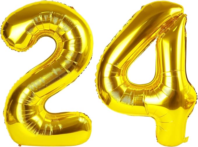 40 Inch Gold Large Number 24 Birthday Balloon, Giant Number 24 Balloons, Foil Mylar Big Balloons for Men Women Anniversary Graduation Supplies Decorations
